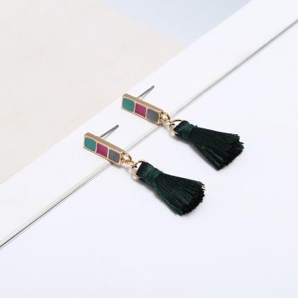 Geometric Impact Color Drop Thread Tassel Earrings