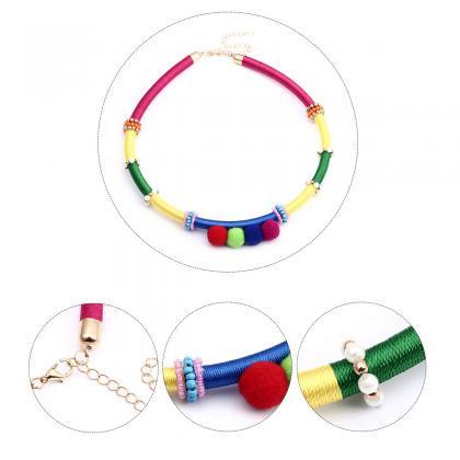 National Wind Rainbow Leather Pipe Manual Necklace