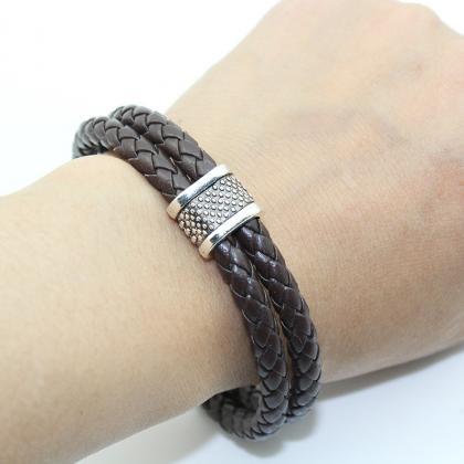 Fashion Stainless Steel Hollow-out Genuine Leather..