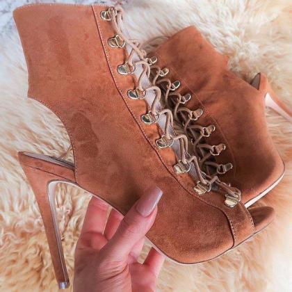 Roman Lace Up Peep Toe Ankle Boot Stiletto High..