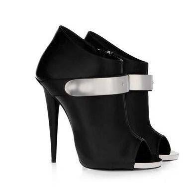 Metal Decorate Peep Toe Ankle Boot Stiletto High..