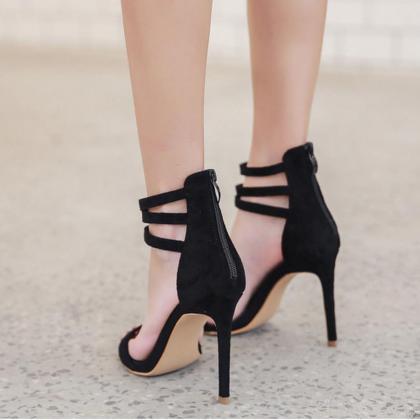 Suede Simple Open Toe Ankle Straps Stiletto High..
