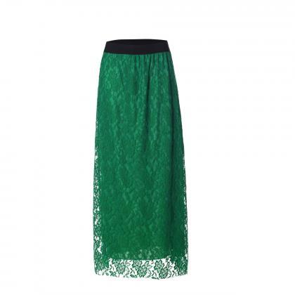 Lace High Waist Pure Color Loose Long Skirt