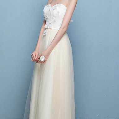 Strapless Flowers Empire Long Tulle Party..
