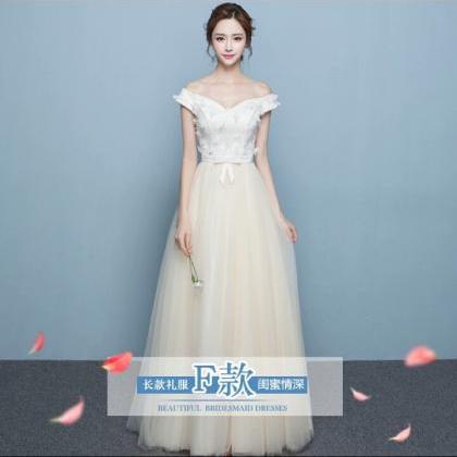Off Shoulder Flowers Tulle Long Pleated Prom Party..