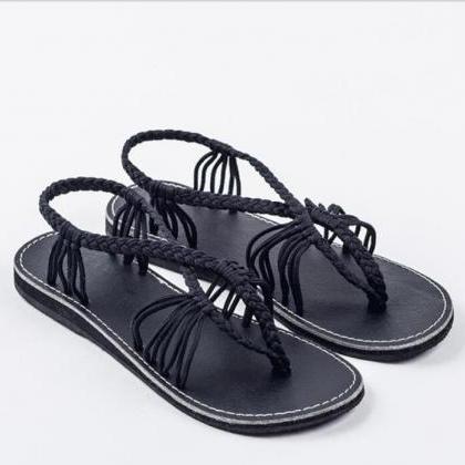 Weave Strings Slip-on Flat Women Beach Sandals