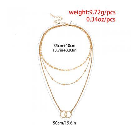 Sequined Circle Brass Bead Clavicle Necklace
