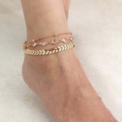 Stylish Simple Multi-layered Crystal Anklets