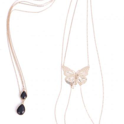 Shoulder Saucer Butterfly Pearl Tassel Body Chain