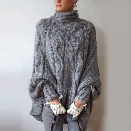 Turtleneck Cable Knit Long Batwing Sleeves..