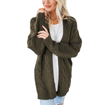 Cable Knit Candy Color Women Long Oversized..