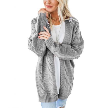 Cable Knit Candy Color Women Long Oversized..