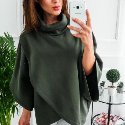 High Neck Turtleneck 3/4 Trumpet Sleeves Wrapped..