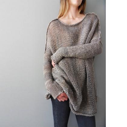 Crew Neck Loose Long Batwing Sleeves Oversized..