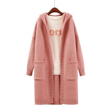 Hooded Pockets Solid Color Women Oversized Cocoon..