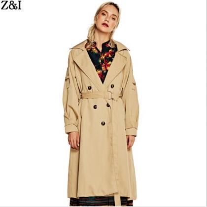 Lapel Solid Color Double Breast Women Oversized..