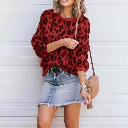 Dolman Sleeve Round Neck Patterned Loose Cropped..