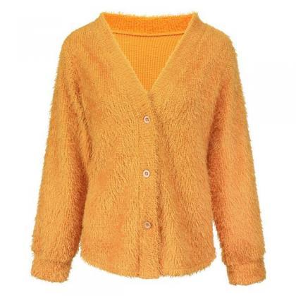 V-neck Fuzzy Cropped Casual Women Sweater