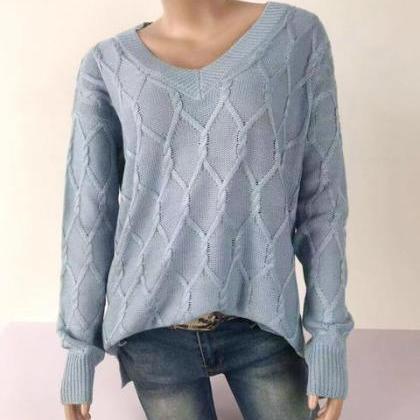 V-Neck Cable Knit Long Sleeve Women..
