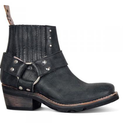 Chunky Heel Ankle Buckled Boots