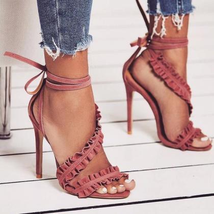Straps Ankle Lace Up Open Toe Stiletto High Heels..