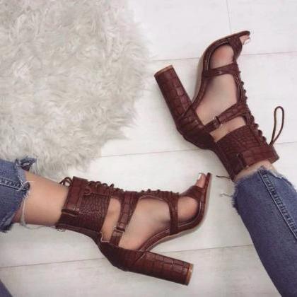 LACE UP ANKLE WRAPS OPEN TOE HIGH C..