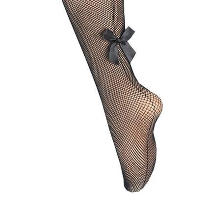 Women Sexy Bow Knot Fishnet Stockings Sheer Straps..