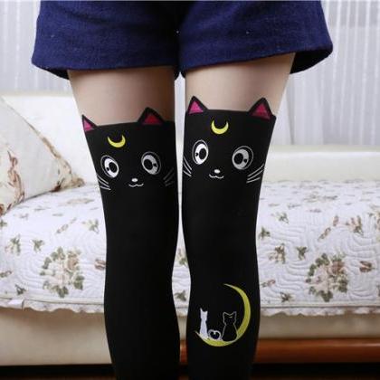 Fashion Sexy Cat Printed Socks Thigh High Socks..