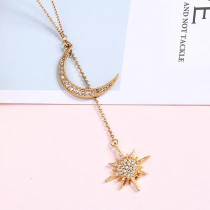 Bohemian Star Moon Pendant Gold Necklace