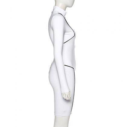 Colorblock Long Sleeve Bodycon Short Dress