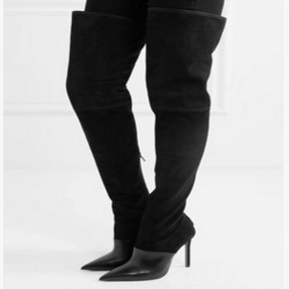 High Heel Stretch Suede Pointed Toe Thigh High..