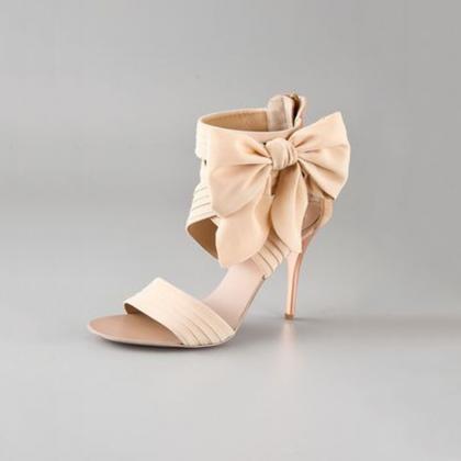 Casual Suede Nude Bow High Heel Sandals on Luulla