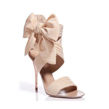Casual Suede Nude Bow High Heel Sandals on Luulla(02)