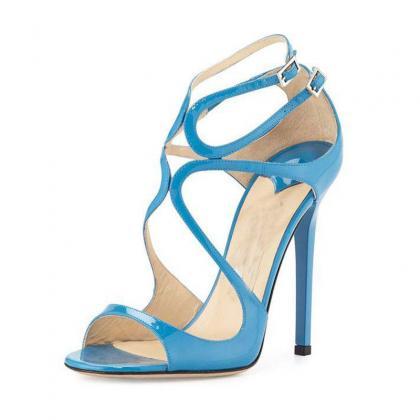 Patent Leather Cutout Buckle High Heel Sandals