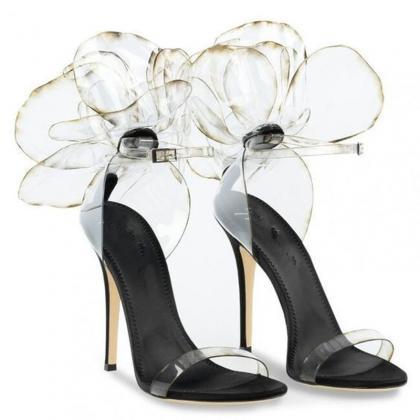 Party Flower Embellished Clear Open Toe High Heel..