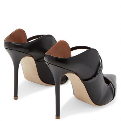 Sexy Leather Cutout Open Toe Patchwork Mule High..