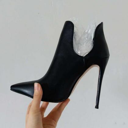Sexy Leather Cutout Point Toe Stiletto High Heel..