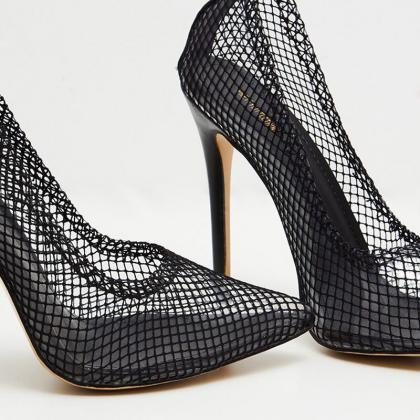 Sexy Mesh Cutout Pointed Toe Stiletto Heel Pumps