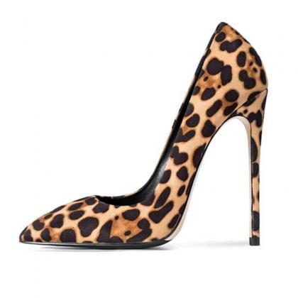 Sexy Leather Leopard Pointed Toe Stiletto Heel..