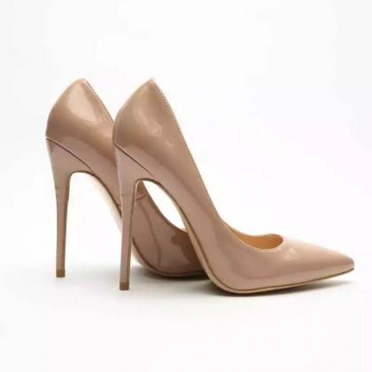Simple Patent Leather Plain Pointed Toe Stiletto..