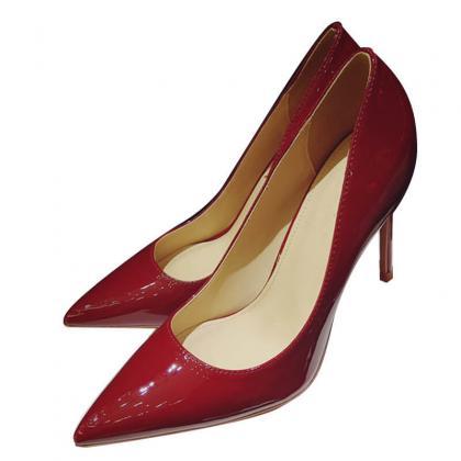 Simple Patent Leather Plain Pointed Toe Stiletto..