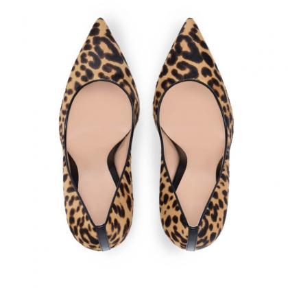 Sexy Suede Leopard Pointed Toe Stiletto Heel Pumps
