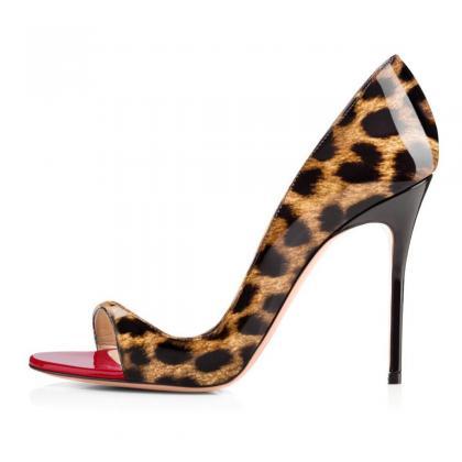 Sexy Patent Leather Print Open Toe High Heel..