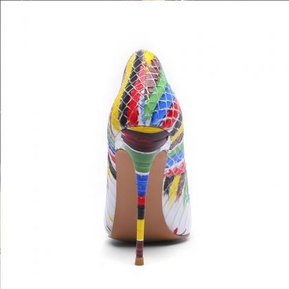 Leather Color Block Pointed Toe Stiletto Heel..