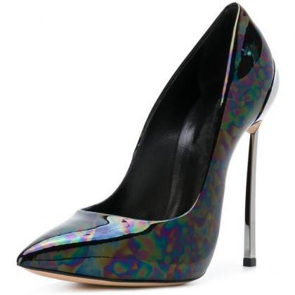 Black Patent Leather Pointed Toe Stiletto Heel..