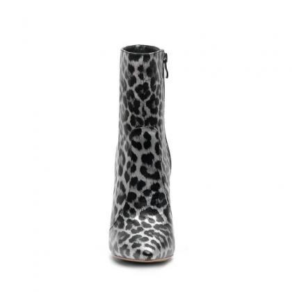 Leopard Pu Pointed Toe High Heel Calf Boots
