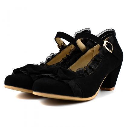 Cute Suede Flapper Chunky Heel Mary Jane Shoes on Luulla