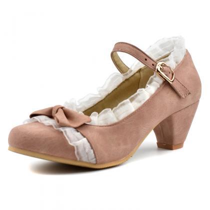 Cute Suede Flapper Chunky Heel Mary..