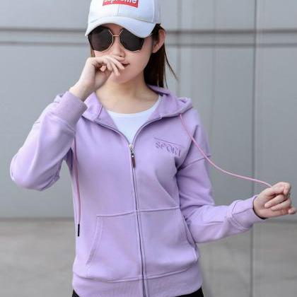 Loose Cardigan Hooded Casual Purple Sweater For..
