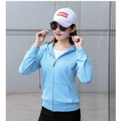 Loose Cardigan Hooded Casual Blue Sweater For Girl